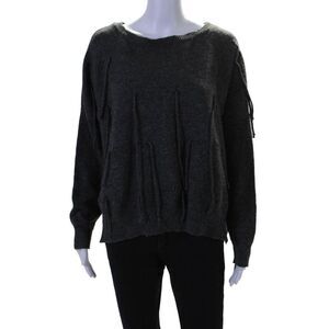 Sweewe Womens Long Sleeve Scoop Neck Fringe Oversized Sweater Gray Size Small